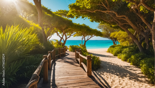 beautiful wooden path beach Mauritius luxury