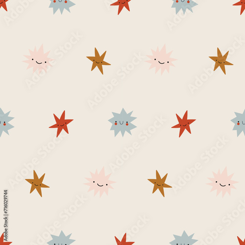 Hand drawn cosmos pattern. Cute stars and abstract patterns. Perfect for kids fabric  textile  nursery wallpaper. Vector illustration.