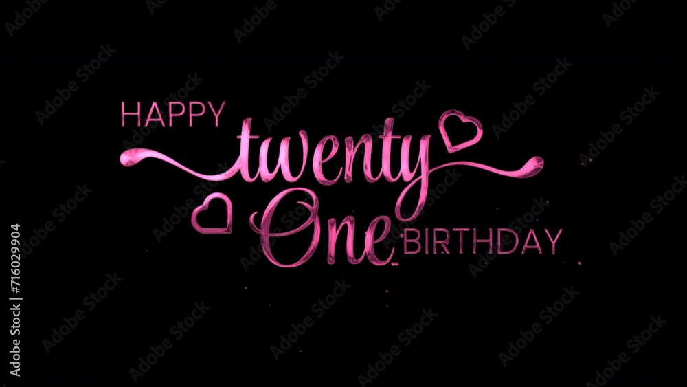 happy twenty-one birthday text animation made from gold and particles.