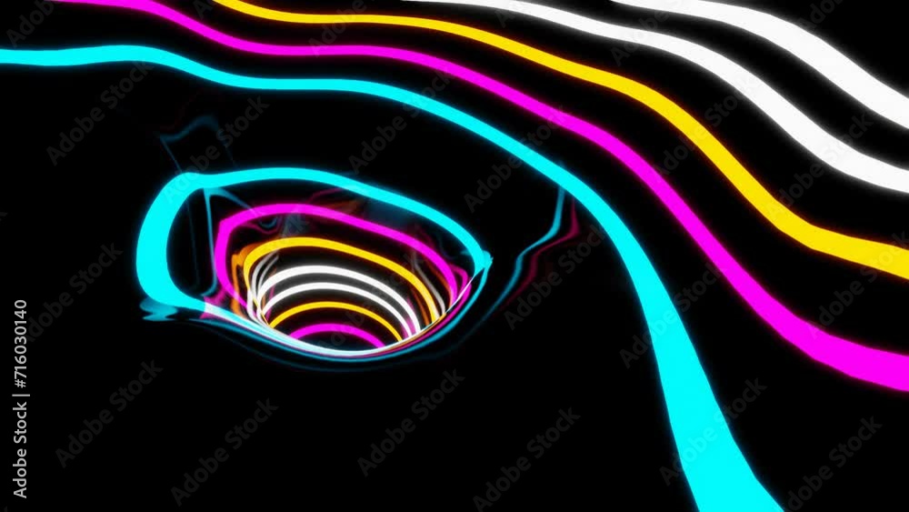 hypnotic psychedelic colorful optical illusion, abstract geometric motion graphic background, animated colorful lines, 4k seamless vj loop