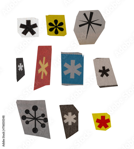 Ransom asterisk from printout magazine cutout, collage element for graphic design, png isolated on transparent background	