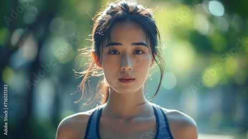 Portrait of beauty young Asian sportswoman outdoor exercise Fitness and Wellness concept