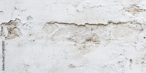 deteriorating white wall, with flaking and peeling paint revealing the rough texture beneath.