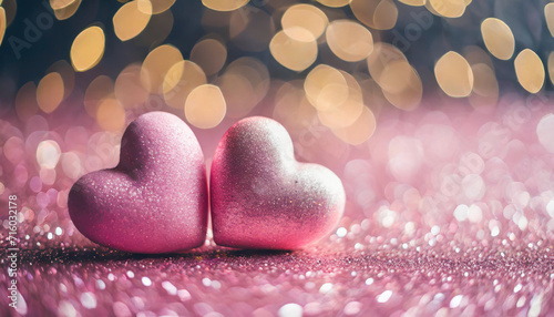  pink hearts on a sparkling abstract background symbolize love and romance  creating a captivating visual for Valentine s Day concepts