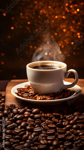 Сup of coffee with beans