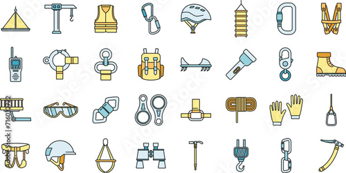 City industrial climber icons set. Outline set of city industrial climber vector icons thin line color flat on white