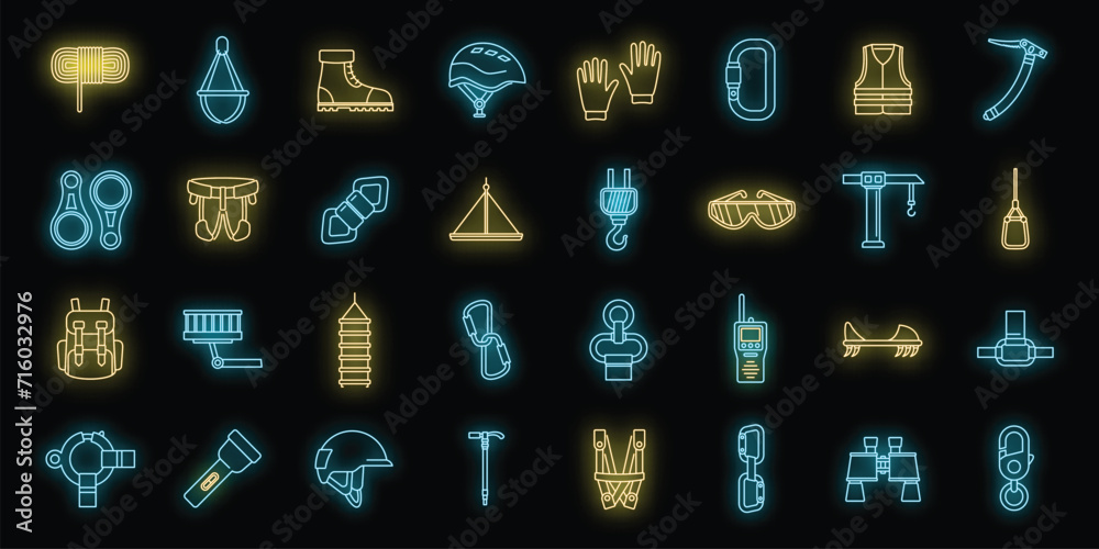 City industrial climber icons set. Outline set of city industrial climber vector icons neon color on black City industrial climber icons set. Outline set of city industrial climber vector icons neon color on black