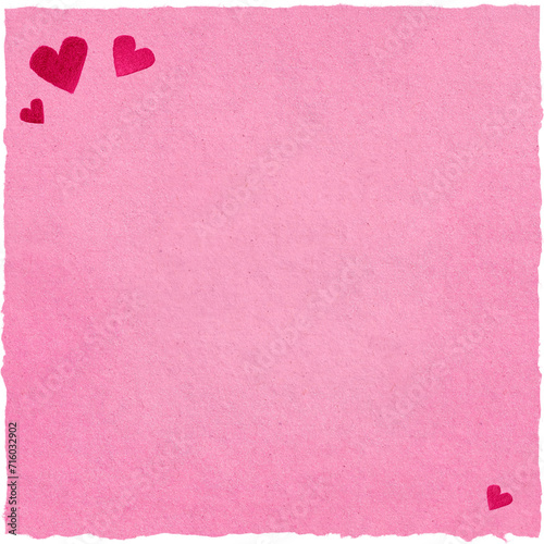 pink paper with deckled torn edges, watercolor texture, with foil hearts for valentine's day 