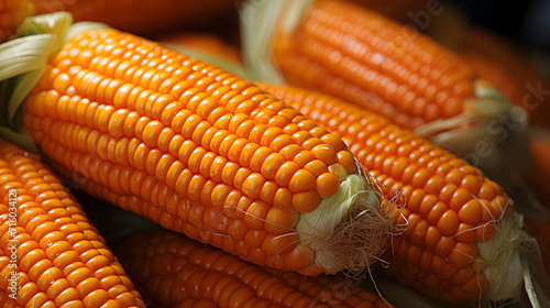 Fresh corn on cobs on woode...