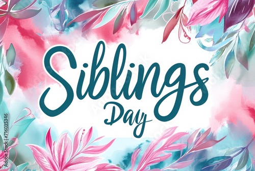Celebrate Siblings Day with a pastel-colored card adorned with decorative flowers and elegant script font that embodies the bond of brotherhood and sisterhood..