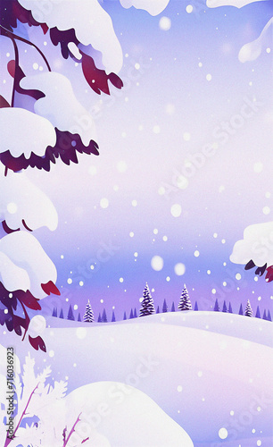 Winter landscape with snow. Colorful illustration. Background with empty copy space. Beautiful snow wallpaper. Christmas card design. New year flyer