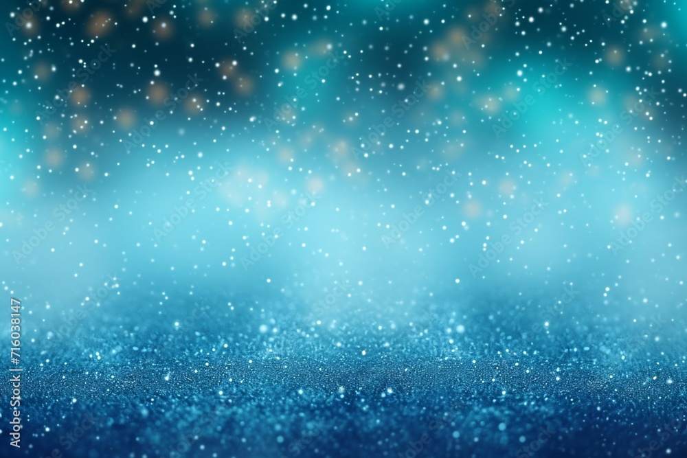 Holiday magic Glittering blue green background with snow texture, Christmas ambiance