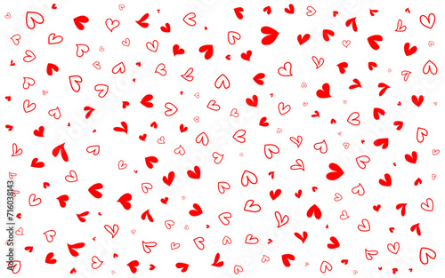 Red hearts on white background. Seamless pattern. Vector illustration.