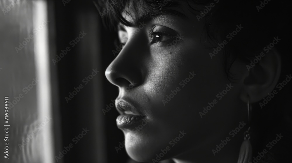 Capturing the raw emotion of a somber soul, a black and white portrait reveals the intricate details of a human face, from the arch of an eyebrow to the curve of a lip, in a monochrome composition Capturing the raw emotion of a somber soul, a black and white portrait reveals the intricate details of a human face, from the arch of an eyebrow to the curve of a lip, in a monochrome composition