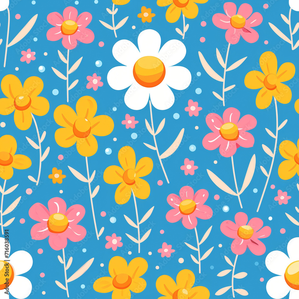 Spring Tile Pattern with Easter Flowers, ai generated