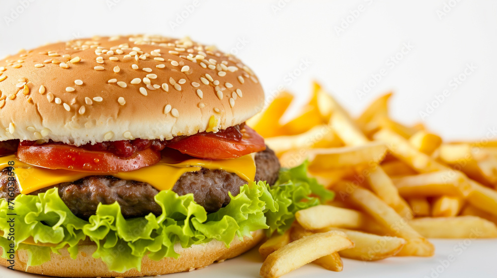 Closeup of fast food on white . Ai Generative Closeup of fast food on white . Ai Generative