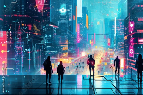A bustling metropolis lit up by the glow of streetlights and the energy of its people, with towering buildings as the backdrop for their nighttime adventures
