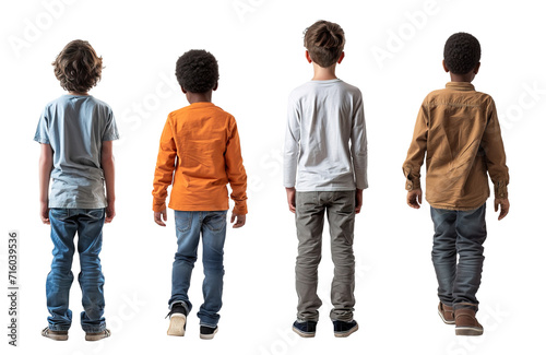 Back view full body of multi racial boys over isolated transparent background photo