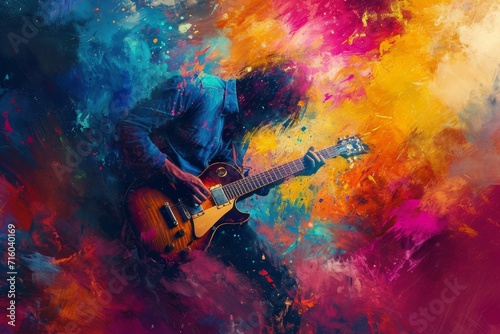 A contemporary masterpiece, this acrylic painting captures the raw emotion of a man lost in the music as he strums his guitar, creating a symphony of colors with each stroke of the art paint