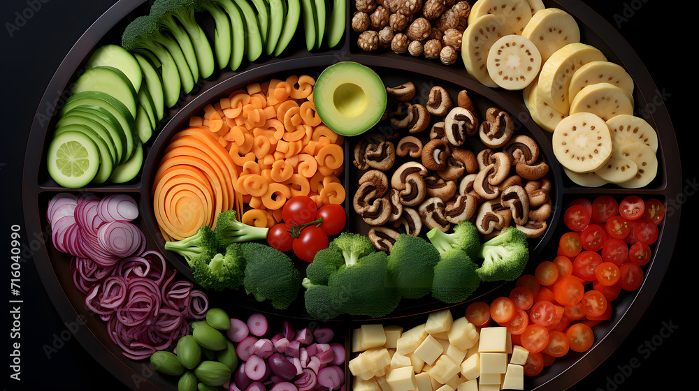 Creative neatly arranged food layout fruits, vegetables and leaves on bright background. Minimal healthy food concept. Flat lay. Creative neatly arranged food layout fruits, vegetables and leaves on bright background. Minimal healthy food concept. Flat lay.