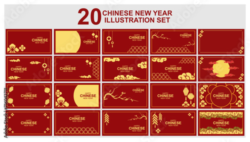 set of Happy Chinese new year design Japanese, Korean, Vietnamese lunar new year. Vector illustration and banner concept for cover, card, poster, banner. Chinese
