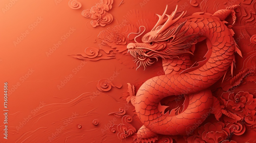 Obraz premium Chinese New Year dragon watercolor background. Hand drawn art.