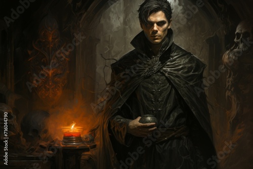 A brooding and mysterious warlock, bound to a powerful otherworldly patron and wielding eldritch powers. - Generative AI