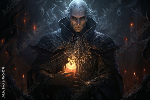 A brooding and mysterious warlock, bound to a powerful otherworldly patron and wielding eldritch powers. - Generative AI photo