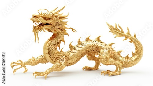 Chinese golden dragon isolated on white with clipping path.Golden traditional chinese dragon isolated on white background. Feng Shui statuette. © Ibad
