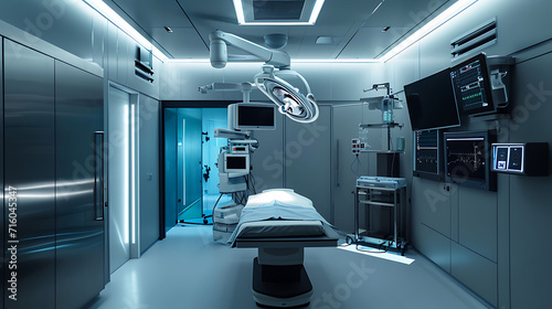 Uma sala de hospital moderna e elegante com ilumina    o ambiente e equipamentos m  dicos futuristas  A sala exala uma atmosfera de tecnologia avan  ada e inova    o