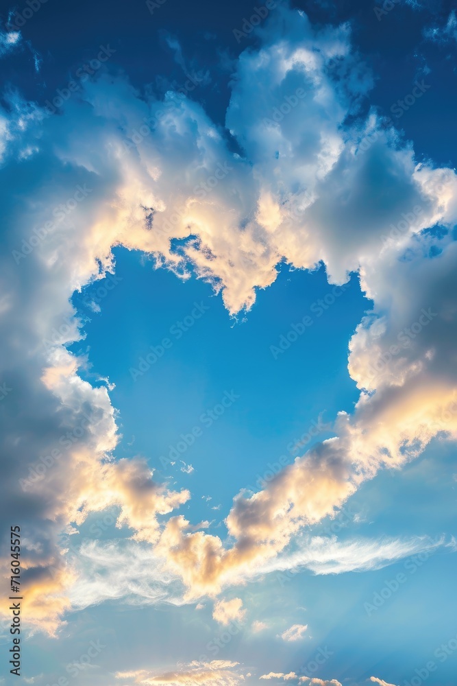 Heart-shaped formation of clouds created in the sky