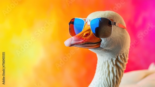 Foto Portrait of a funny goose in sunglasses
