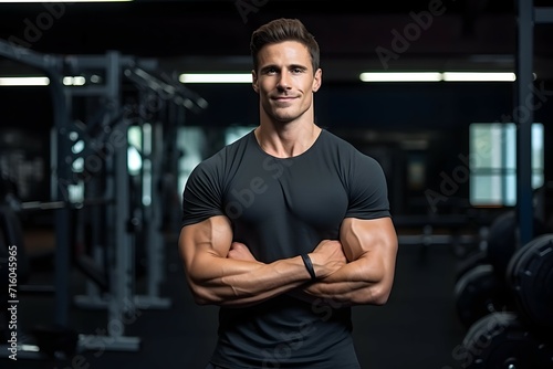 Portrait of a muscular personal trainer at a gym