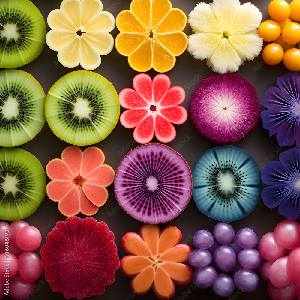 Creative neatly arranged food layout fruits and leaves on bright background. Minimal healthy food concept. Flat lay. Creative neatly arranged food layout fruits and leaves on bright background. Minimal healthy food concept. Flat lay.