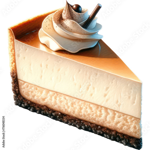 Bailey's Irish Cream Cheesecake, A hyper-realistic watercolor painting of a slice of Bailey's Irish Cream Cheesecake with a few elegant decorations, PNG Clipart, High Quality Transparent Backgrounds photo