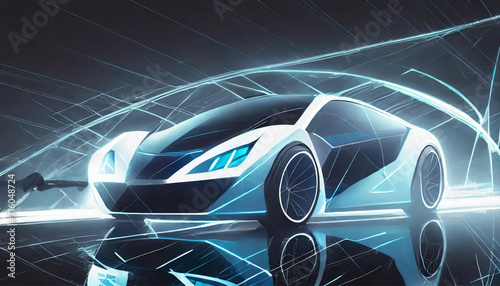 Futuristic car with glowing lights