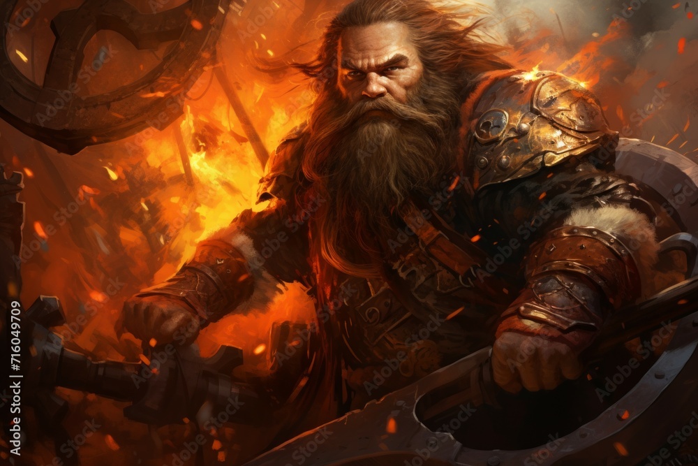 A battle-hardened dwarf warrior, renowned for skill with a warhammer and unyielding determination. - Generative AI A battle-hardened dwarf warrior, renowned for skill with a warhammer and unyielding determination. - Generative AI