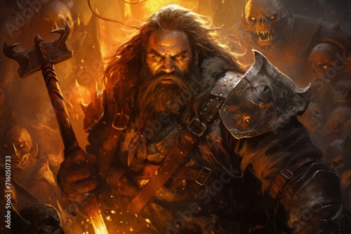 A battle-hardened dwarf warrior, renowned for skill with a warhammer and unyielding determination. - Generative AI photo