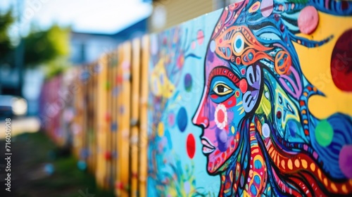 Closeup of a vibrant street art installation promoting mental health awareness, emphasizing the communitys efforts to address all aspects of healthcare.