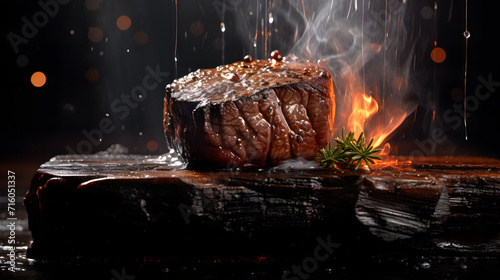 Grilled meat steak on stain...