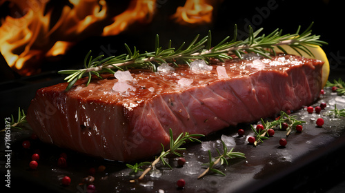 Grilled meat steak on stain...