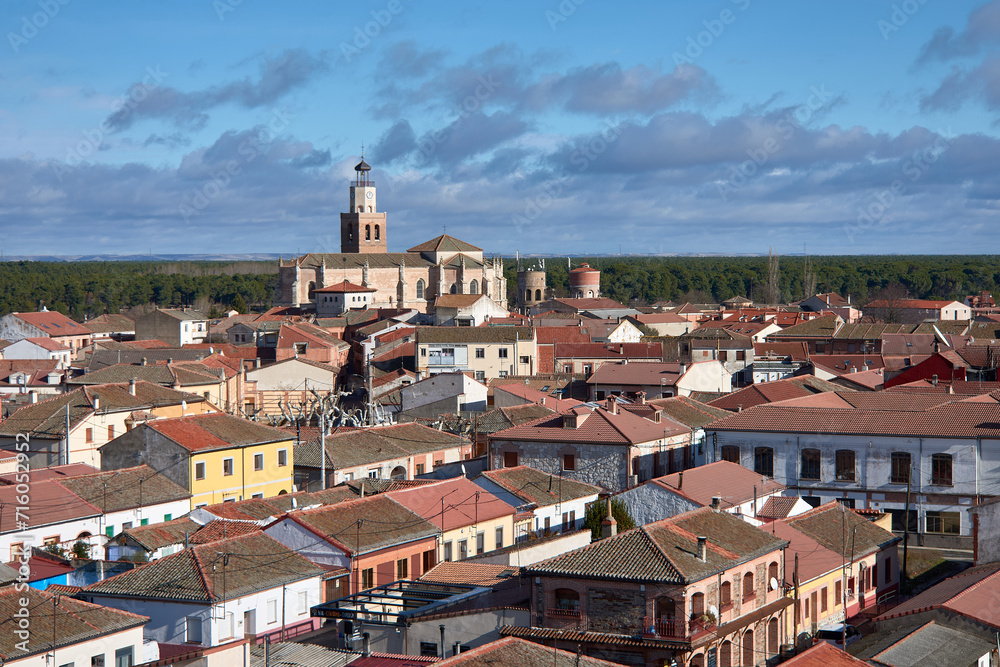 Coca, province of Segovia, Castilla y Leon, Spain. Panoramic of the city and the church of Santa Maria la Mayor,