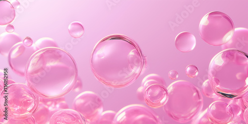 Pink Bubbles. Pretty Pink Soap Bubbles Dance on a Pretty Pink Wallpaper Background. 