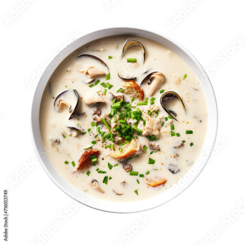 A Bowl of Clam Chowder Isolated on a Transparent Background 