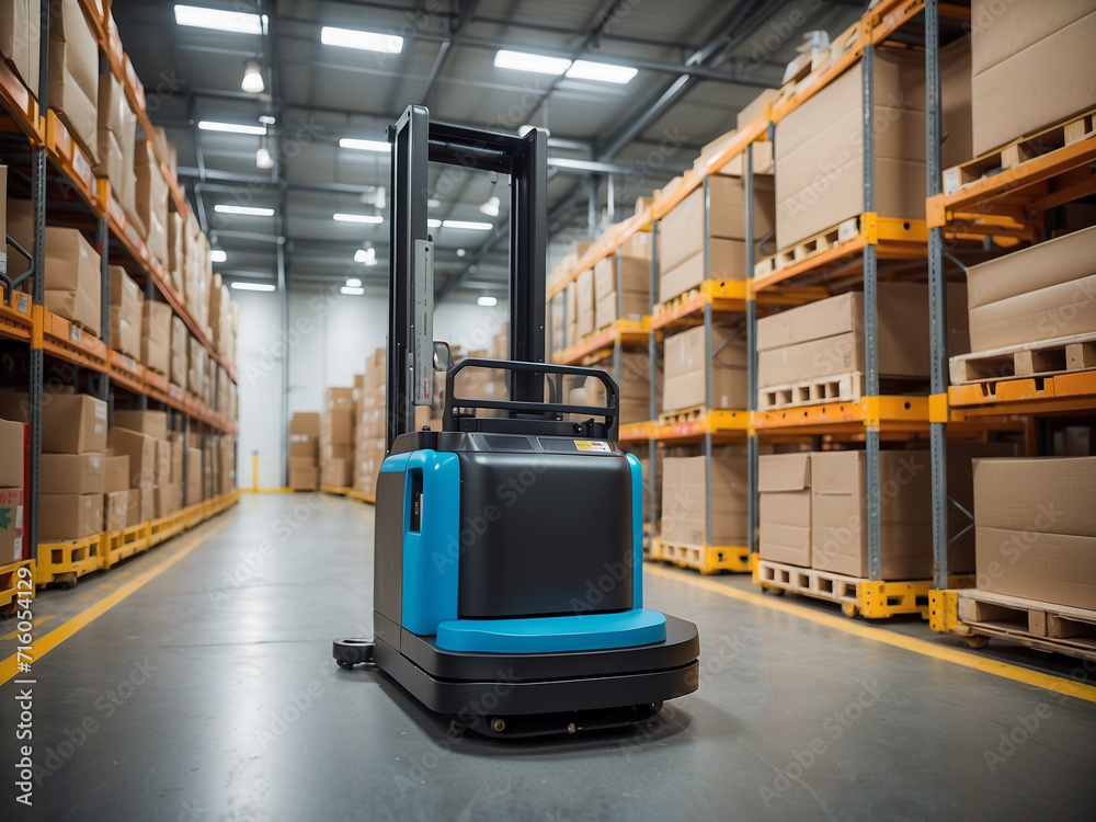 AGV (Automated guided vehicle) in warehouse logistic and transport ...