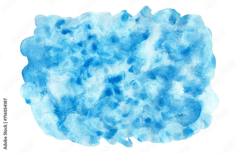 Bright blue and turquoise expressive watercolor textured stain. Creative colorful watercolour blob for decoration, abstract water splash or cloud concept, nature background