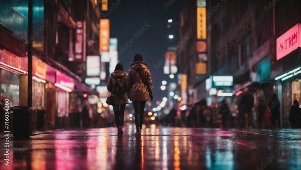 people walking in the night city
