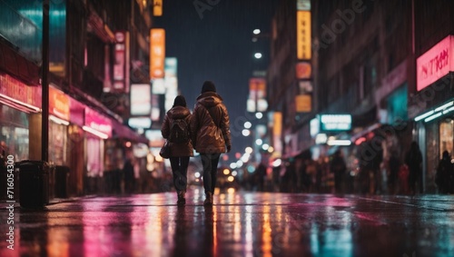 people walking in the night city