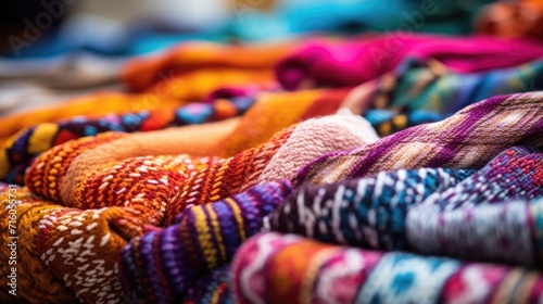 Closeup of intricate, handwoven textiles, showcasing the diverse range of patterns and styles in different cultures. © Justlight