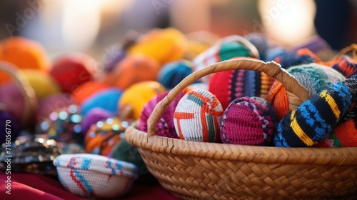 Closeup of a handwoven basket filled with an assortment of locallymade, fair trade accessories.